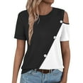 thumbnail image 6 of Royisotas Summer Plus Size Tops for Women Casual Short Sleeve White Shirts Cold Shoulder Button Crew Neck Color Block TShirts, 6 of 7
