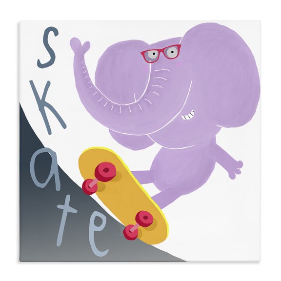 Stupell Industries Contemporary Purple Elephant on Skateboard Canvas Art, 30 x 30, by Carla Daly