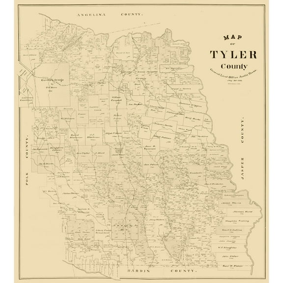 Historic County Map - Tyler County Texas - General Land Office 1898 - Vintage Wall Art