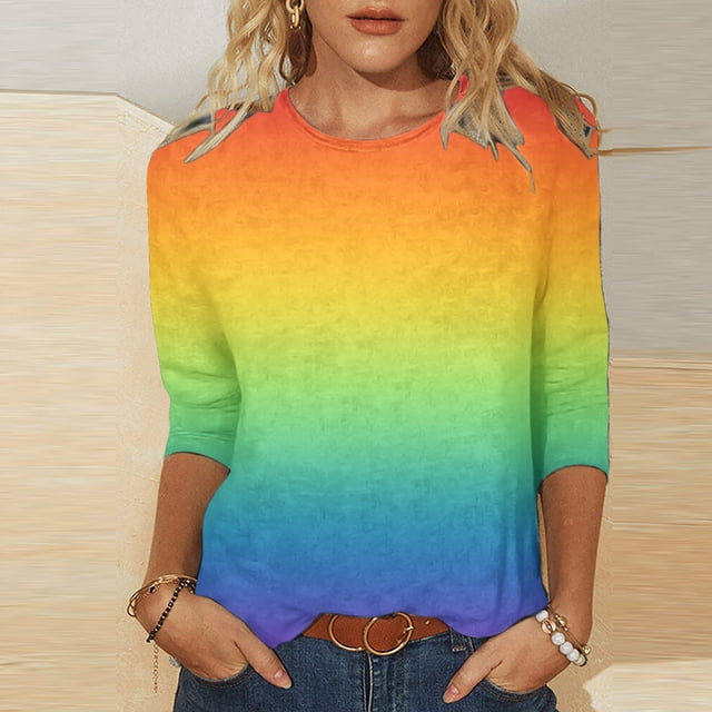 Birdeem T-Shirt Mode Femme Imprimé Ample Manches 3/4 Blouse Col Rond Hauts Décontractés