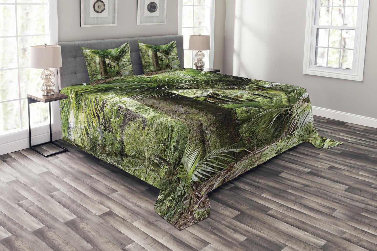 Forest Bedspread Set Queen Size, Lush Foliage Tropical Jungle South ...
