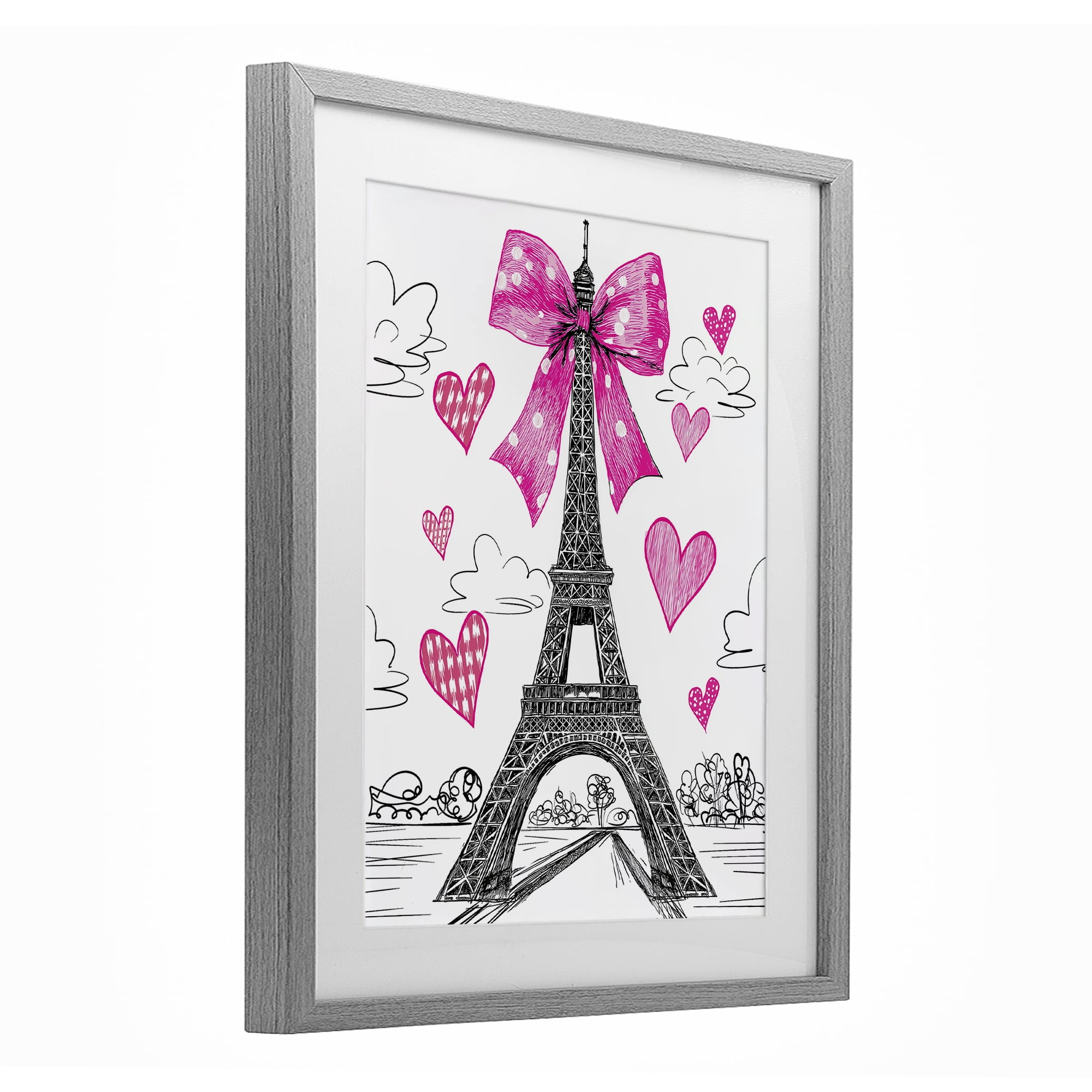 Stupell Industries Heart Patterned Eiffel Tower Gray Framed Print Under Glass, design by Jess Stempel
