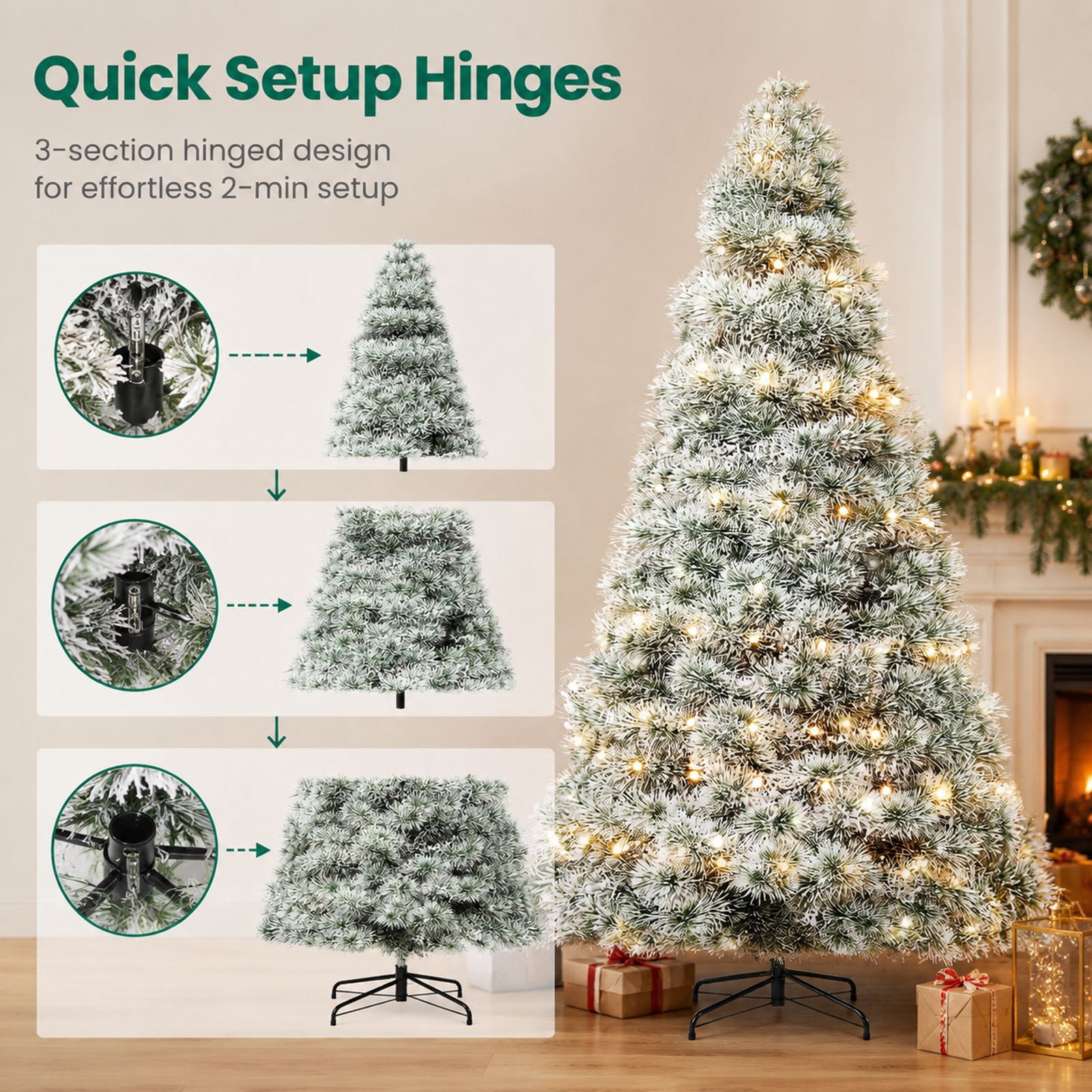 Alvantor 6FT Flocked Prelit Artificial Christmas Tree with 700 Branch Tips & 250 Lights