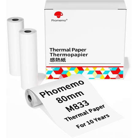 Thermal Paper,3" Thermal Paper for M832 M833 Thermal Printer, White Thermal Paper for Photos, Documents, Notes,