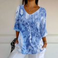 thumbnail image 2 of Tittly Womens V Neck T Shirts, 3/4 Sleeve Shirts for Women Dressy Tunic Tops Casual Wear with Floral, Graphic Tees Women, Womens Tops Casual Blue XL, 2 of 5