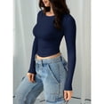 thumbnail image 3 of Women’s Long Sleeve Ruched Crew Neck Slim Fit T-Shirt – Casual Elegant Fitted Top for Daily Wear Layering, 3 of 6