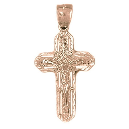 14K Rose Gold Crucifix Pendant - 38 mm