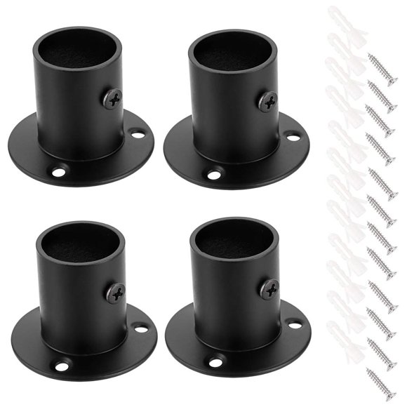 OwnMy 4 paquetes de soportes para barra de acero inoxidable con brida, soporte para barra de montaje en pared con tornillos para armario, barra de cortina de ducha (apto para 25 mm / 1 '') (negro)