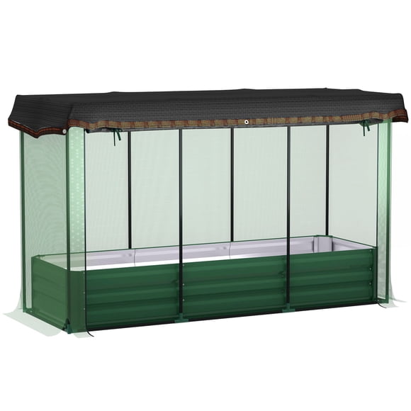 Large Galvanized Steel Raised Garden Bed with Crop Cage & Shade Cloth - 73" x 26" Green Outdoor Planter for Flowers, Veggies & Herbs - Patio & Garden