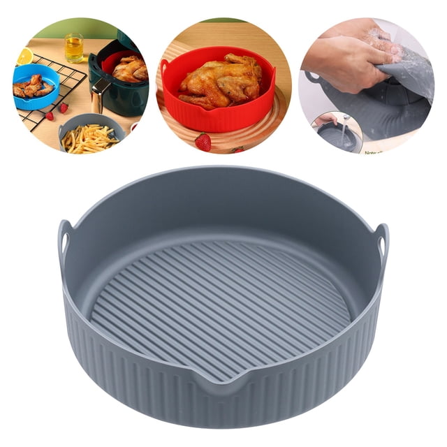 TIMIFIS Silicone de Qualité Alimentaire pour Friteuse à Air Chaud, Pot en Silicone pour Friteuse à Air, Doublures de Friteuse à Air Faciles à Nettoyer Réutilisables, Plateau de Cuisson Rond en Silicone pour Friteuse à Air, Accessoires de Four pour Friteuses à Air Antiadhésifs et Sûrs pour les Aliments