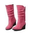 thumbnail image 3 of Oyedens Wedge Wide Calf Boots for Women Fashion Casual Suede High Heel Winter Fall Short Boots, 3 of 7