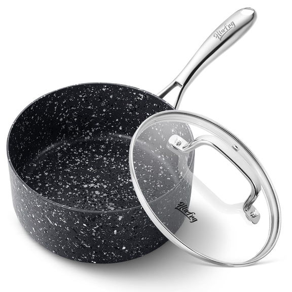 HLAFRG 2QT Saucepan Pot with Lid,Black, Cookware Infused Granite Nonstick, Suitable for all cooktop, Oven Safe, Aluminum Saucepan