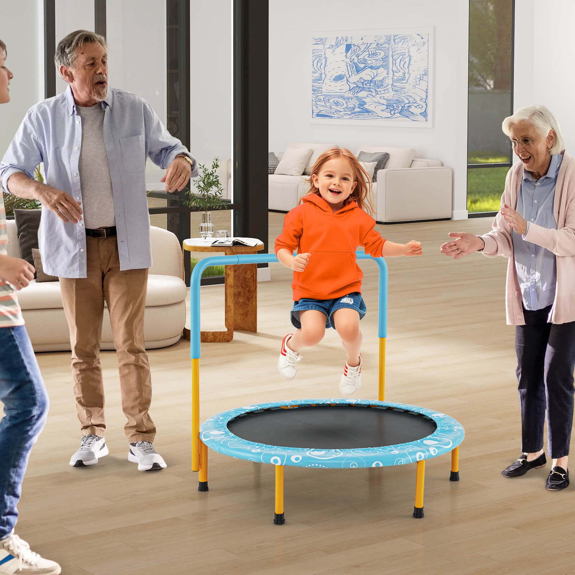 Costway 36" Kids Trampoline Rebounder with Full Covered Handrail & Pad Indoor Outdoor Light Blue