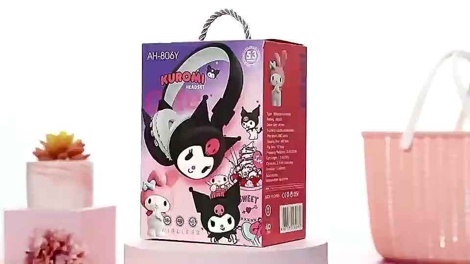 Sanrio Kuromi Wireless Bluetooth Headsets Cartoon with Mic Foldable Lightweight Earphone for Phones Laptop