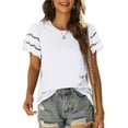 thumbnail image 2 of Women Lace Short Sleeve Shirts Dressy Casual Tops Crew Neck Solid Color Tee Shirt Summer Tops Tunics for Women, 2 of 7