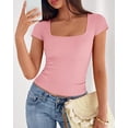 thumbnail image 3 of BTFBM Women Short Sleeve Tops Square Neck Ribbed Knit Basic Tee Shirt Y2K Casual Summer Clothes Spring Outfits, 3 of 8
