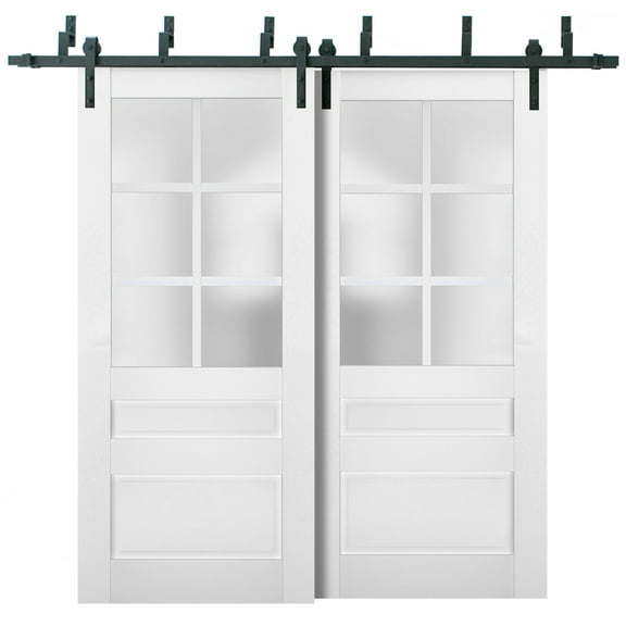 Sliding Closet Barn Bypass Doors with Frosted Glass | Veregio 7339 White Silk | Sturdy 6.6ft Rails Hardware Set | Wood Solid Bedroom Wardrobe Doors -36" x 96" (2* 18x96)