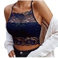 thumbnail image 2 of VBTAPA Wireless Lace Bralette for Women Spaghetti Strap Lace Cami Bandeau Bras Slim Basic Camisole Navy L, 2 of 4