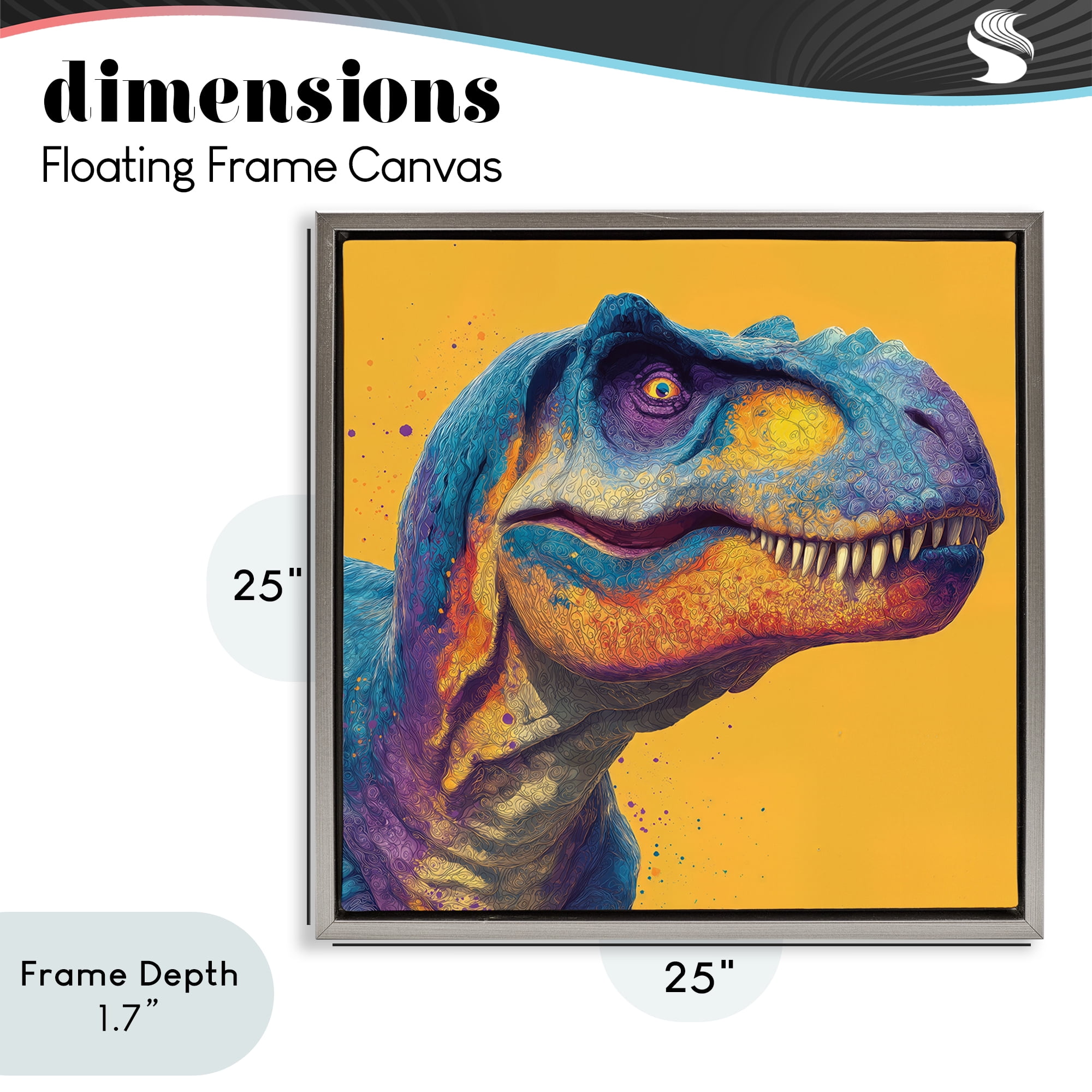 Stupell Industries Vibrant T-Rex Portrait Gray Framed Floater Canvas Wall Art, design by Wumples