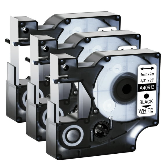 GREENCYCLE 3PK 9mm 7m S0720680 Black on White Label Tape Compatible for Dymo D1 40913 LabelManager LabelPoint LabelWriter 3M Label Maker