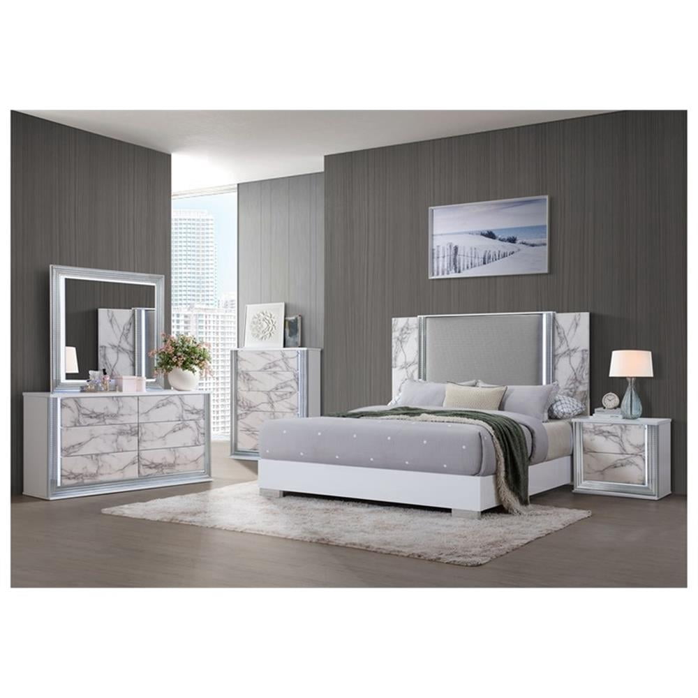 Global Furniture USA Ylime White Marble Nightstand With Led, 1 Pack