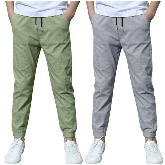 Fesfesfes Boys' Jogger Pants Solid Color Tapered Leg with Ankle Cuffs Elastic Drawstring Waist Sweatpants Sports Outdoor 2PC Clothes(Gray,5 Years)