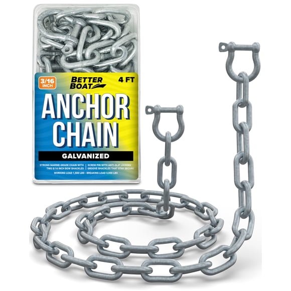 Cadena de ancla galvanizada Cadena de ancla para barcos Cadenas de ancla para barcos Cadena galvanizada 2 grilletes y cadenas de ancla para barcos Extremos de eslabones Cadena de grado marino de 3/16"