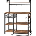 thumbnail image 1 of Kitchen Baker's Rack with Power Outlet, Industrial Microwave Stand with Storage Shelves, Coffee Bar Station with Hooks & Wire Basket, Rustic Brown, 1 of 5