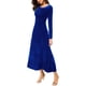 thumbnail image 2 of Vestido largo elástico de terciopelo fruncido de manga larga elegante para mujer Adepaton WRMH-233-14, 2 of 5