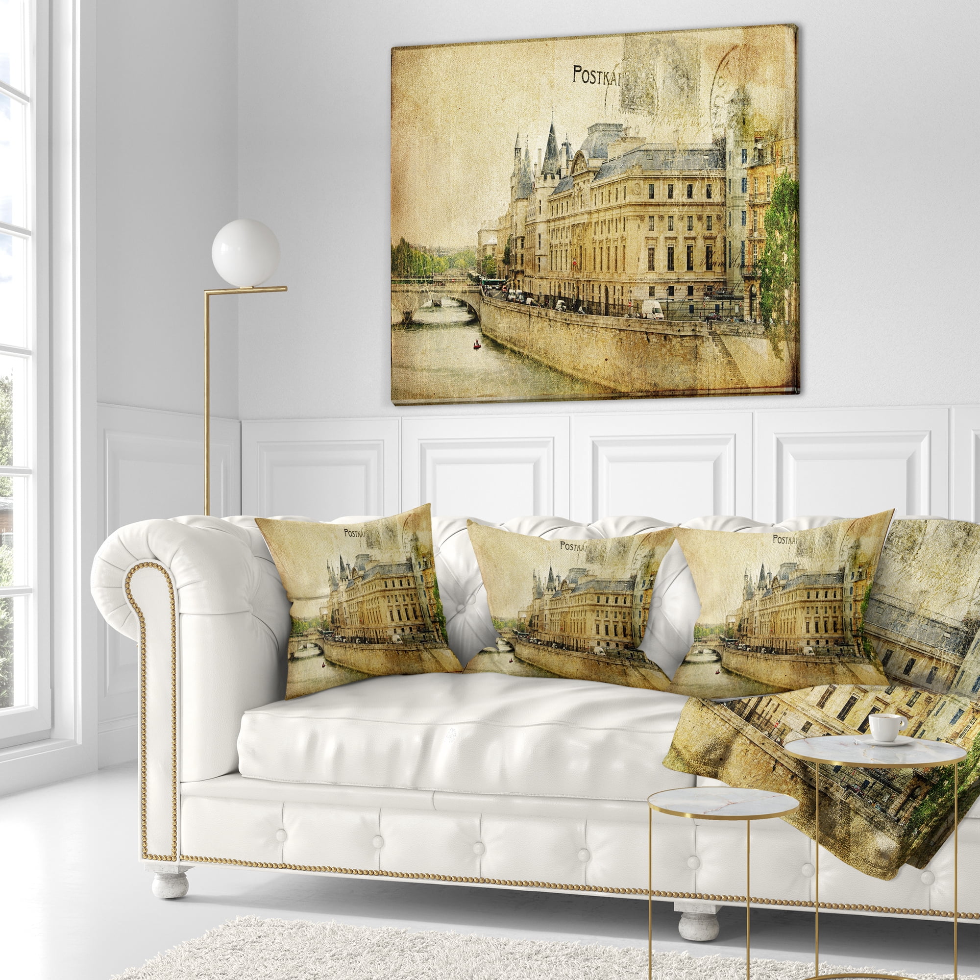Designart Old Parisian Cards - Abstract Throw Pillow - 18x18