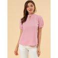 thumbnail image 3 of Allegra K Camisa De Oficina De Trabajo Elegante Con Mangas Abullonadas Y Cuello Alto Para Mujer Blusas De Ojo De Cerradura Rosa claro M, 3 of 6