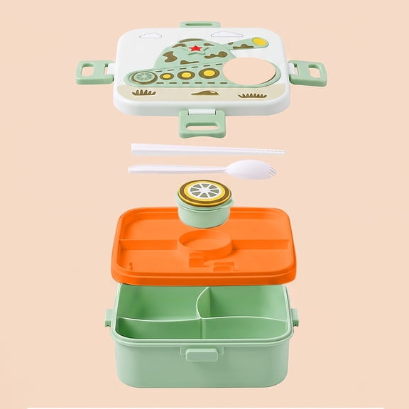 AZXY Bento Box, Camouflage Tank Printed Lunch Box with Multi Compartments & Built-in Utensils, Microwave Friendly & Leakproof, Portable Food Container for Work, Outdoor, Back to Study