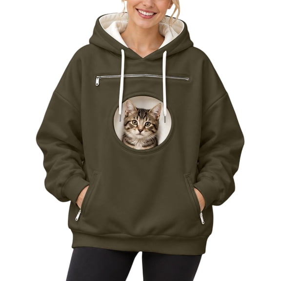 Movinra Pet Pouch Hooded Sweatshirt For Men Women Unisex Oversized Zipper Pets Carrier Hoodie For Small Dogs Cats Fall Winter Pullover Tops With Front Pocket Xs-2Xl