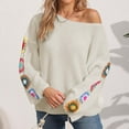 thumbnail image 2 of QASIEATN Sweaters for Graceful Women Fashion, Sweater Floral Pattern Drop Shoulder Pointelle Knit Sweater Sweater Women, Womens Fall Tops, 2 of 7