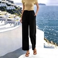 thumbnail image 2 of hoksml Summer Women Linen Casual Pants Elastic High Waist Straight Leg Trousers, Loose Beach Vacation Pants with Pockets, 2 of 6
