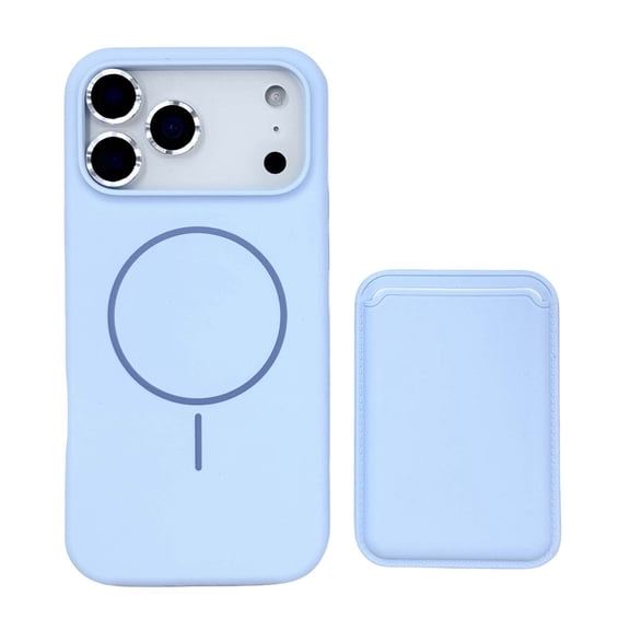 For iPhone 17 Pro Phone Case,2-in-1 Magnetic Detachable Card Holder,Compatible with Mag-Safe,With Camera Lens Protector,Shockproof Ultra Slim Anti-fall Anti-scratch Rugged Phone Case,Skyblue