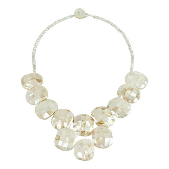 Elegant Cascading White Shell Mosaic of Linked Ovals Statement Necklace