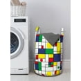 thumbnail image 3 of Geometric Laundry Bag, Colorful Design Squares and Rounds Green Yellow Blue Lavender and Vermilion, Basket with Handles Drawstring Closure for Laundromats, 13" x 19", White Multicolor, by Ambesonne, 3 of 4