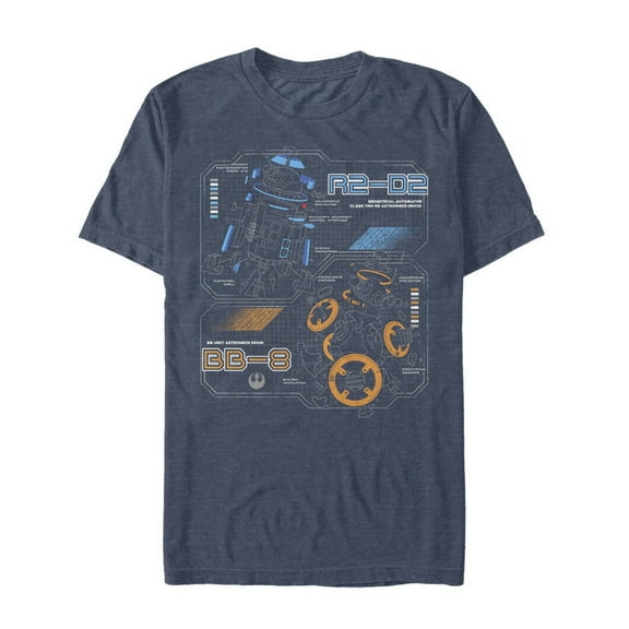 Men's Star Wars The Last Jedi Droid Schematics Graphic Tee Navy Blue Heather 2X Large