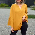 thumbnail image 7 of Women's Plus Size Cotton Linen Tunic, Long Sleeve V Neck Blouse with Flare Sleeve, Solid Color Loose Fit Top for Spring Summer Beach Casual Wear and Vacation Outfits Yellow L, 7 of 7