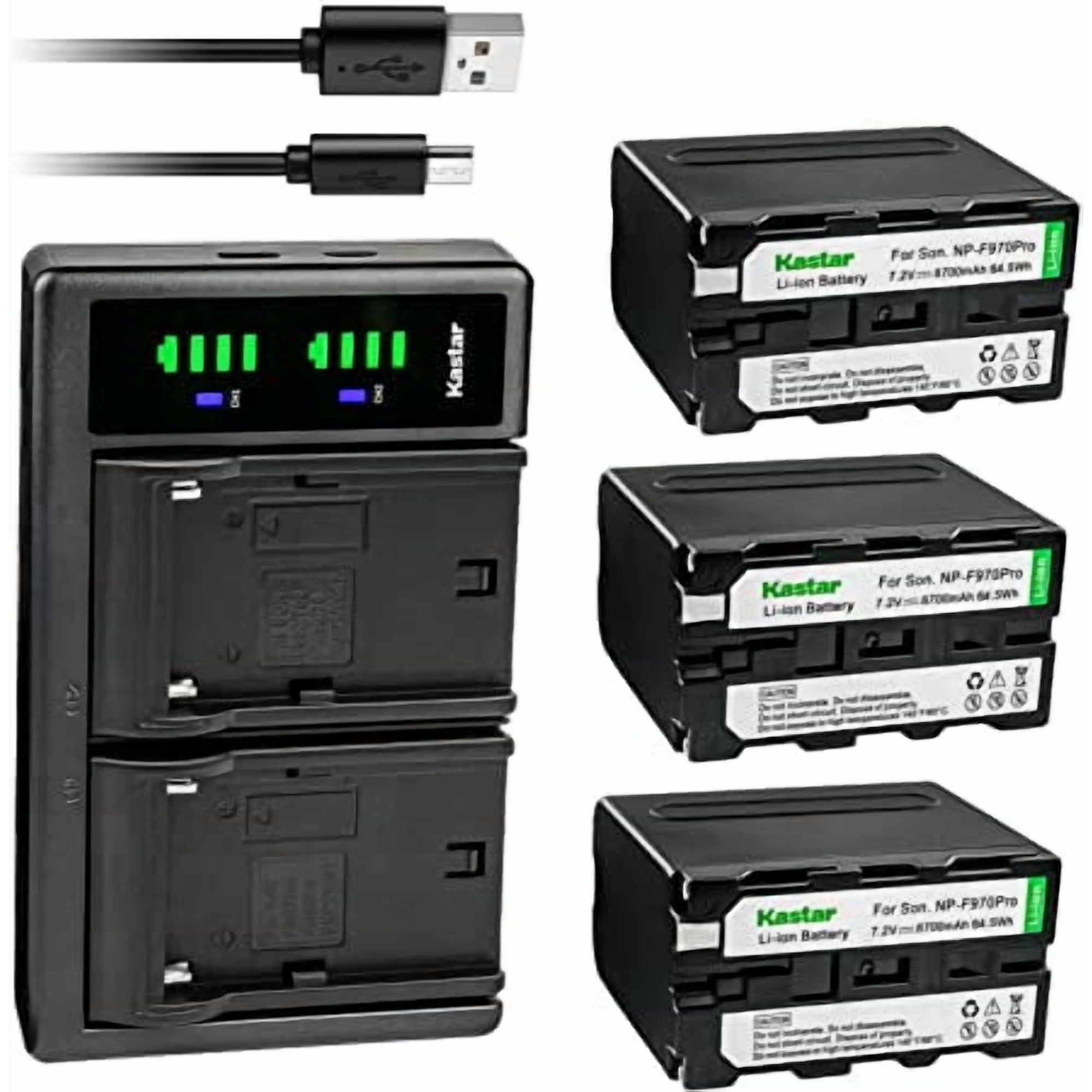 Kastar 3-Pack NP-F970PRO Battery and LTD2 USB Charger Compatible with Sony DSC-D770 CRX10U CVX-V18NS CVX-V18NSP DCR-TR7 DCR-TR7000 DCR-TR7100 DCR-TR8000 DCR-TR8100 DCR-TRU47 DCR-TRV103 Camera