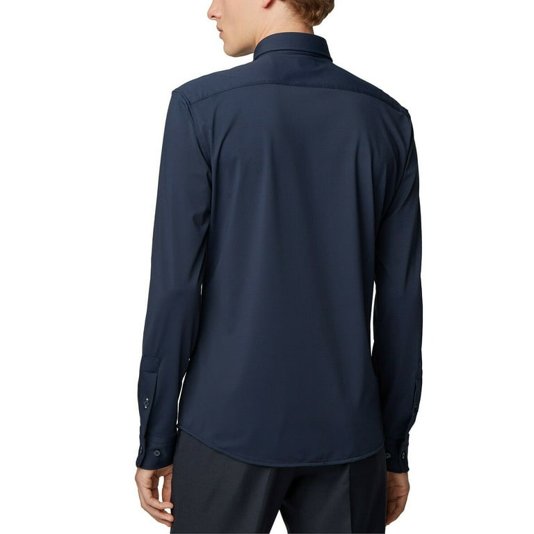 New Hugo Boss Men s Ronni Slim Fit Stretch Cotton Shirt Dark Blue