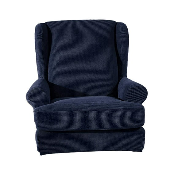 2pcs Soft Elastic Wing Back Sofa Cover Arm Chair slip Slipcover Solid Color Dark Blue