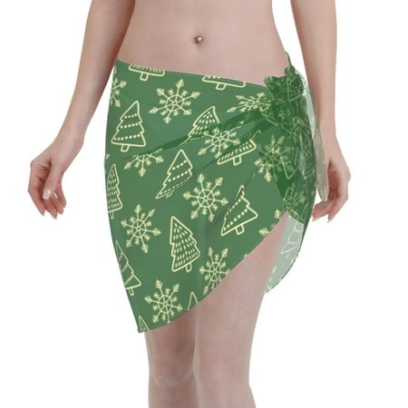 Adobk Women Beach Sarong Bathing Suit Christmas (2) Print Wrap Skirt Sheer Bikini Swimsuit Cover Ups For Swimwear