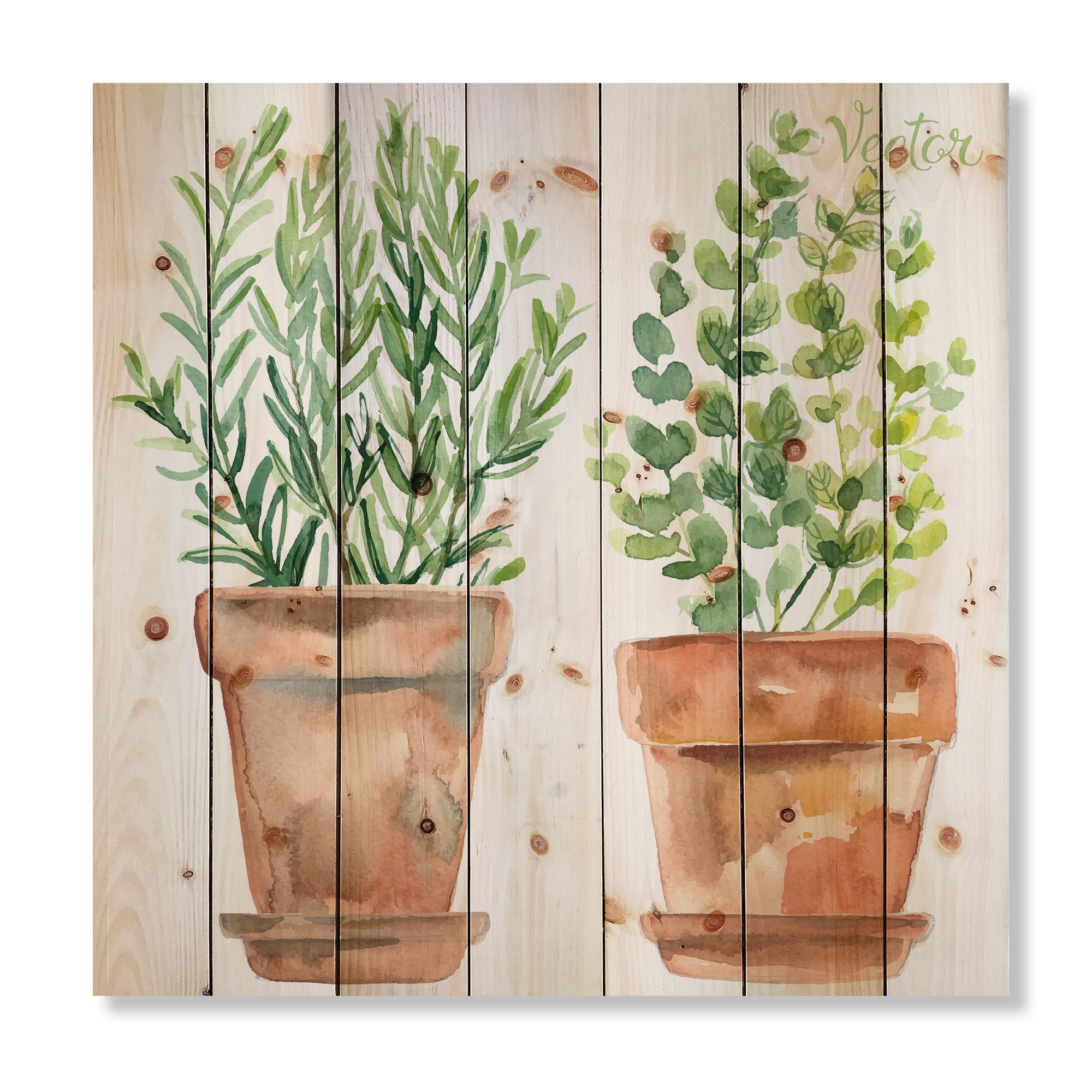 Designart 'Two Green House Plants In Orange Cly Pots' Traditional Print on Natural Pine Wood