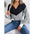 thumbnail image 4 of Chevron Striped Color Block Collared Classic Sweater for Women Gray Small, 4 of 5