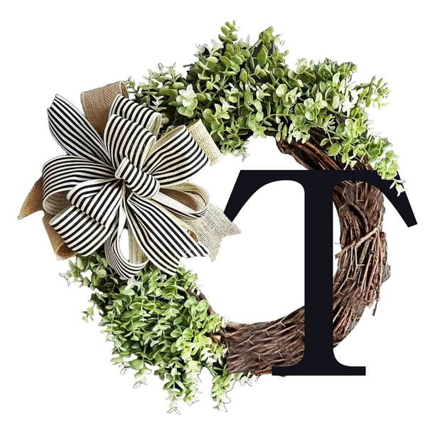 26 Letters Decorative Wreath Door Hanging Home Decor Letters With Knot Pendant Rattan Ring Wall Decoration Window Decoration Pendant