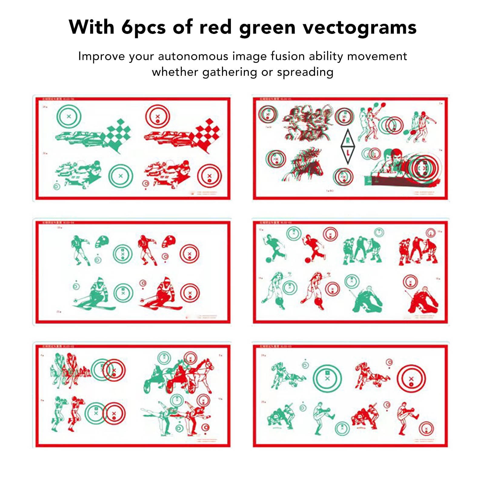 YAHHU Red Green Fixed Vectograms Convergence Insufficiency Eye Training Kit, Low Vision Test Chart with Glasses, 16.93 inches / 43 cm, PVC Material for Exobliques & Fusion Disorders