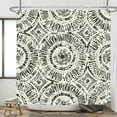 thumbnail image 2 of Black and Beige Boho Shower Curtain, Tribal Modern Farmhouse Chic Waterproof Fabric Bathroom Curtains, Bohemain Black Circle Bath Decor Set with Hooks (60"x70", Beige), 2 of 6