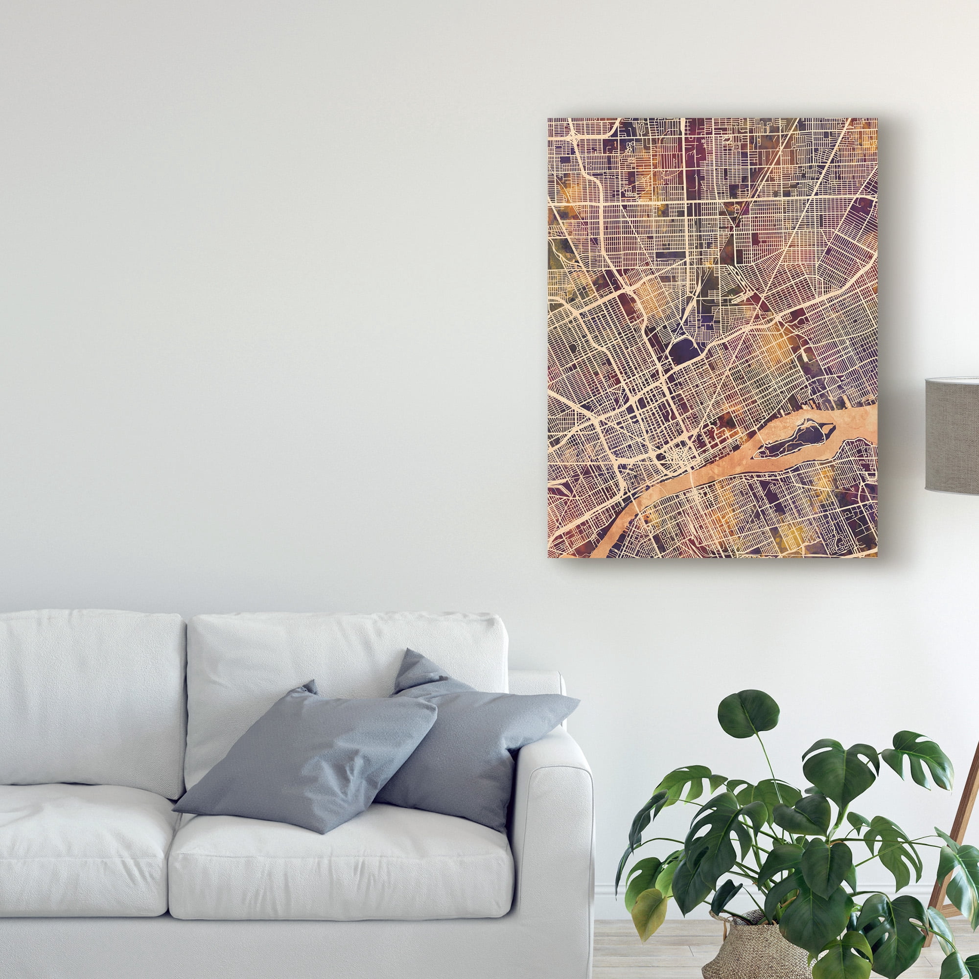 Trademark Fine Art 'Detroit Michigan City Map II' Canvas Art by Michael Tompsett